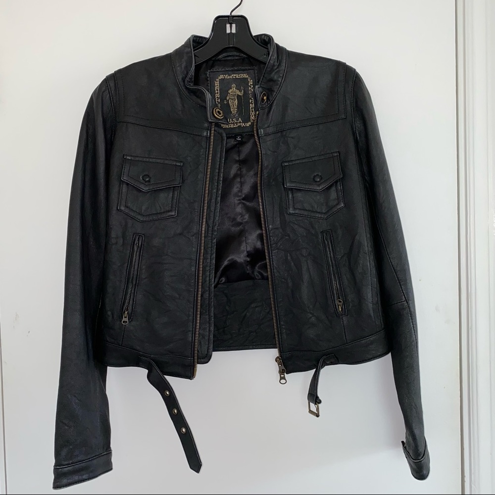 Black leather motorcycle jacket from My Tribe small - Picture 2 of 5